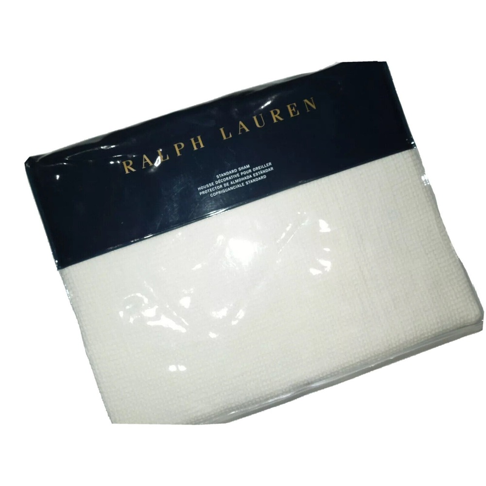 Ralph Lauren BLACK PALMS COVE Warm White Cream‎ Standard Pillow Shams NEW